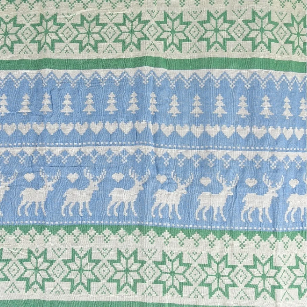 NWT FAIR ISLE Modern Classic Jacquard Blanket Towel Green Blue Reversible Weave